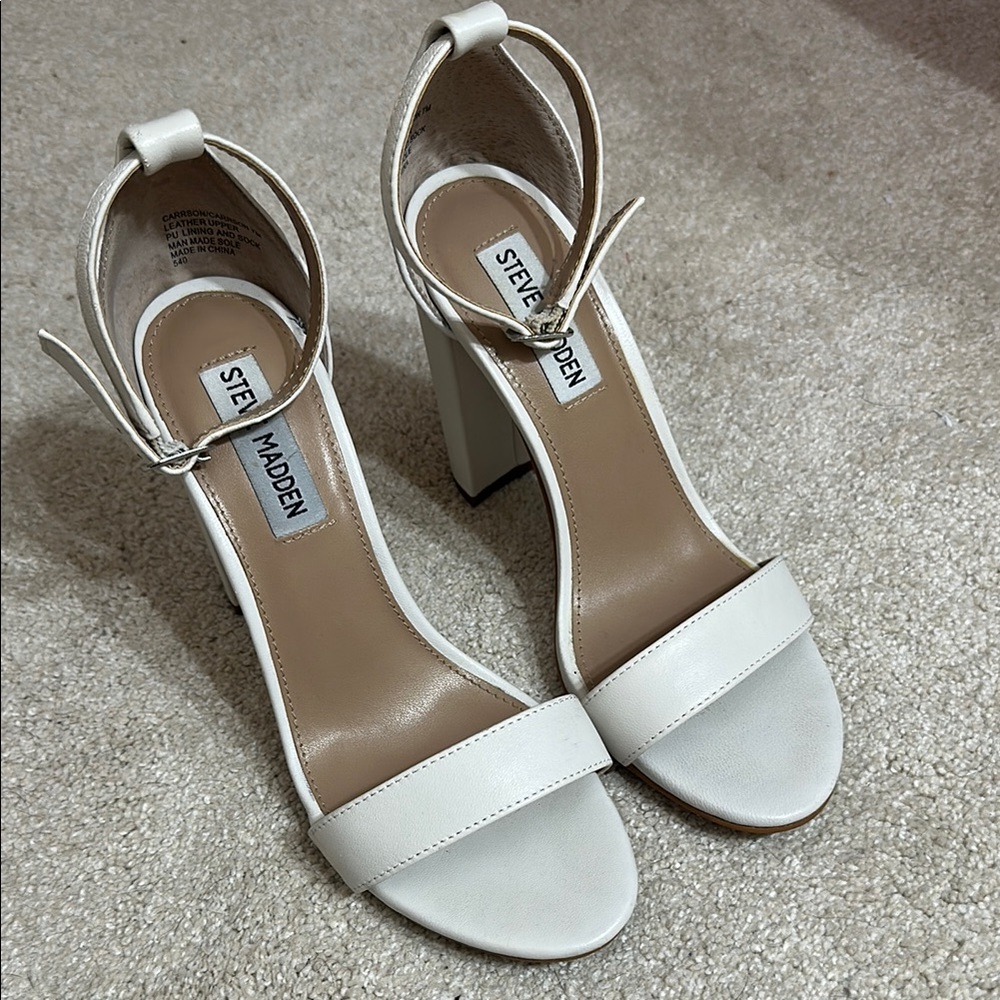 Steve Madden White Brown Heels with Block Heel